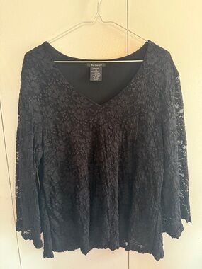 Joseph Black Lace V-Neck Long-Sleeve Blouse